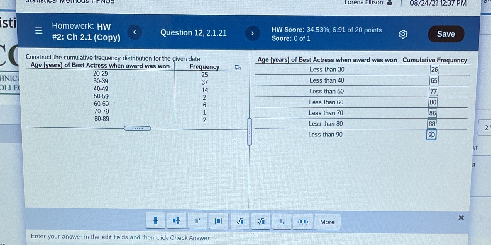 Lorena Ellison 08/24/21 12:37 PM sti E Homework: HW #2: Ch