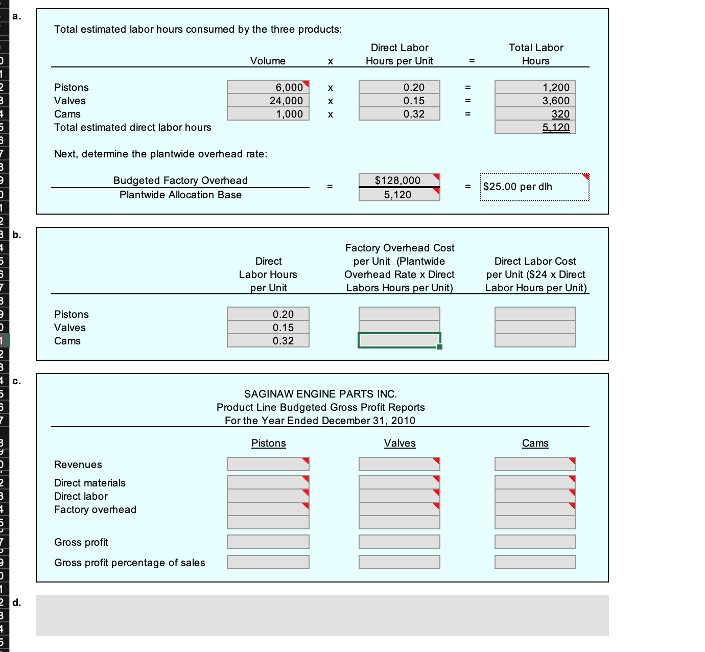 Please solve the following problem using the data below. Saginaw Engine Parts