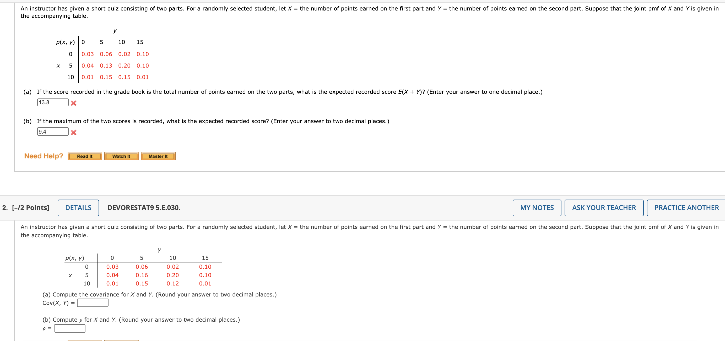 help me please An instructor has given a short quiz consisting of