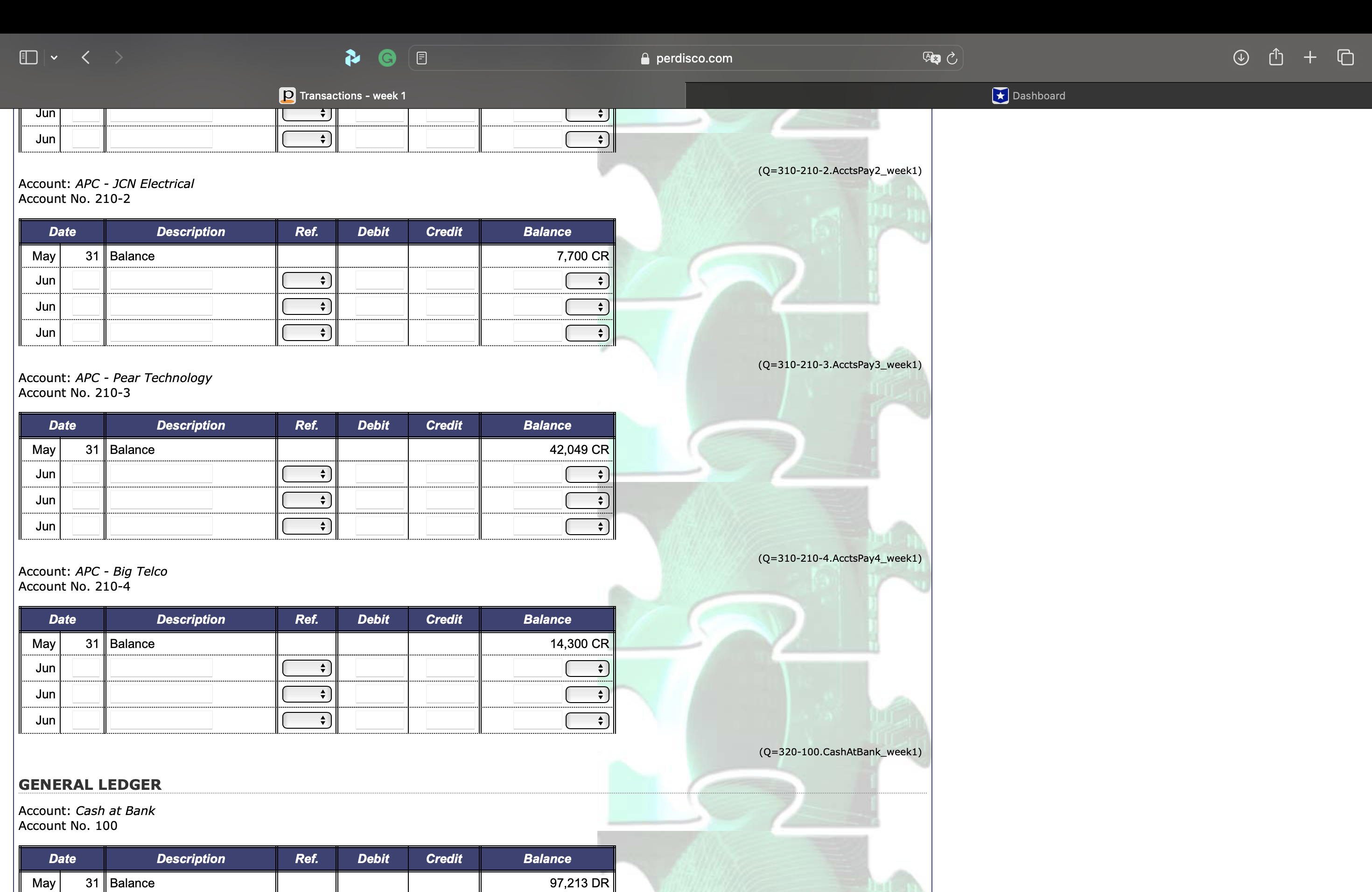 On this page of the practice set, you are asked to record