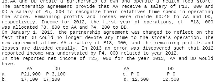 16 . AA and DD create a partnership to own and