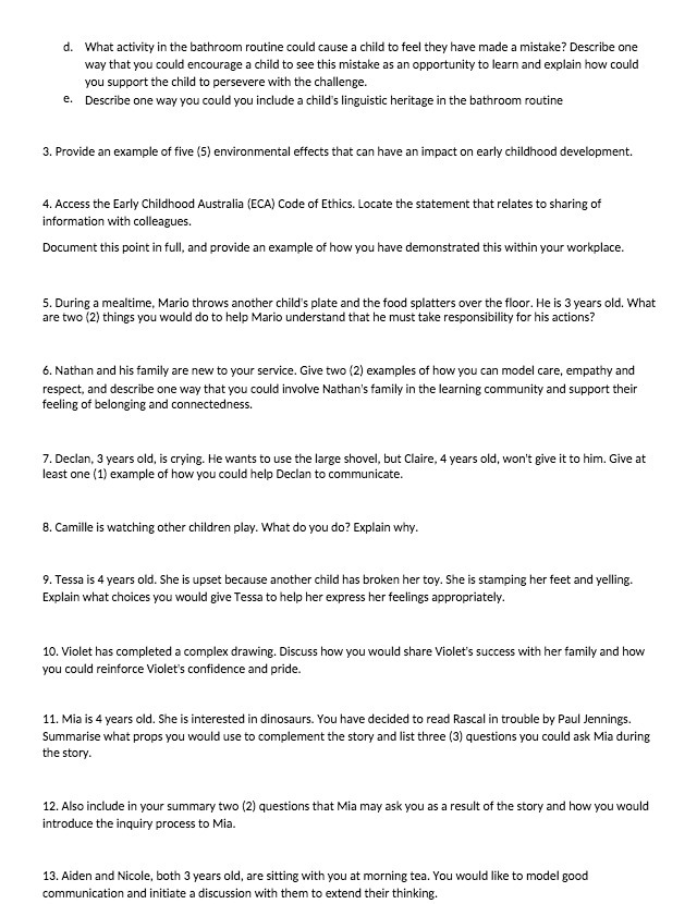 . What activity in the bathroom routine could cause a child