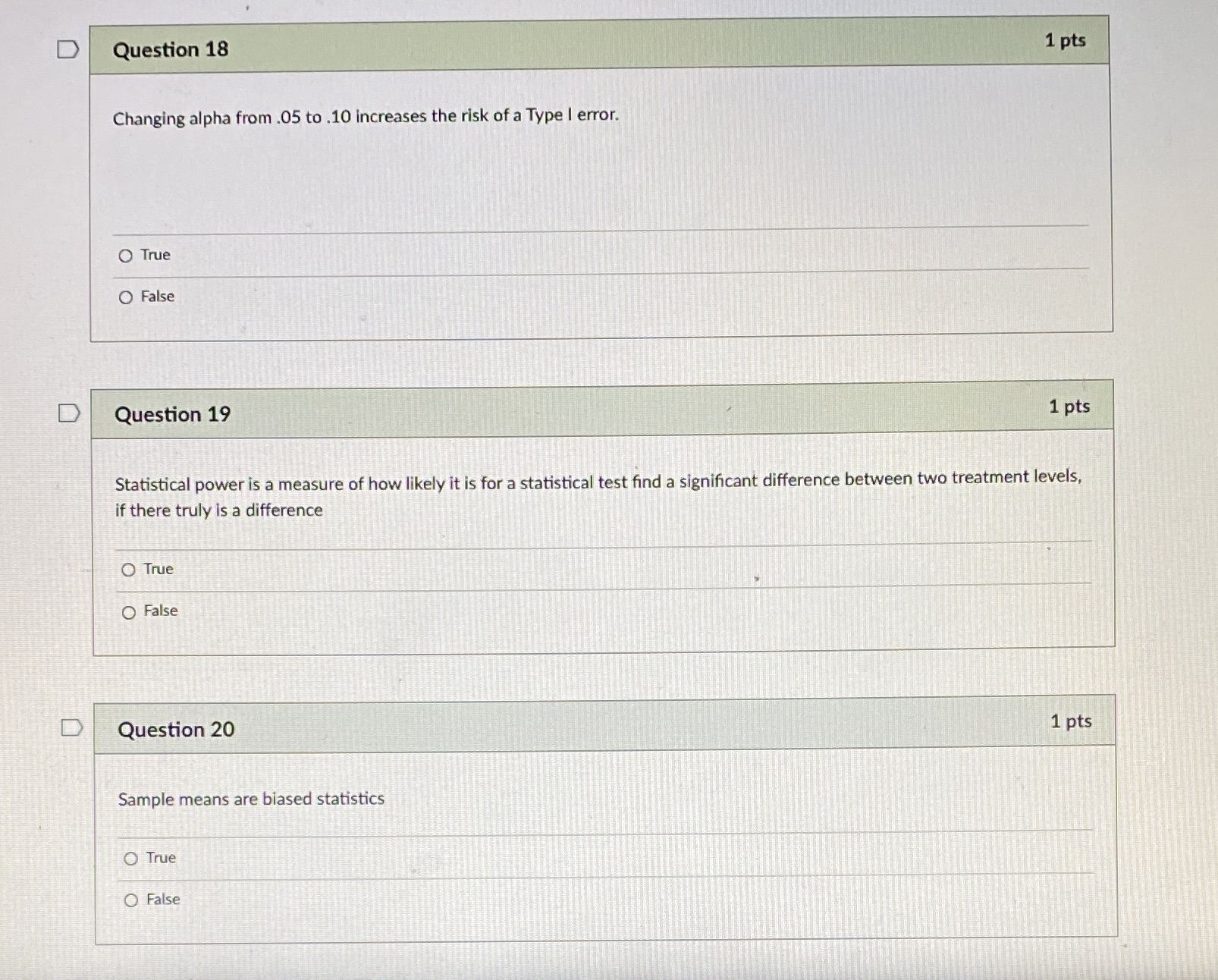 Please answer all parts D Question 18 1 pts Changing alpha from