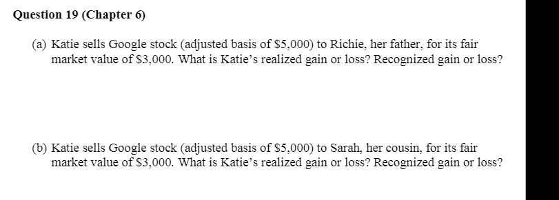  Question 19 (Chapter 6) (a) Katie sells Google stock (adjusted basis