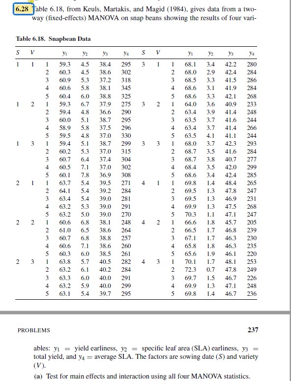 Seeking answer to 6.28 (a) 6.28 Table 6.18, from Keuls, Martakis, and