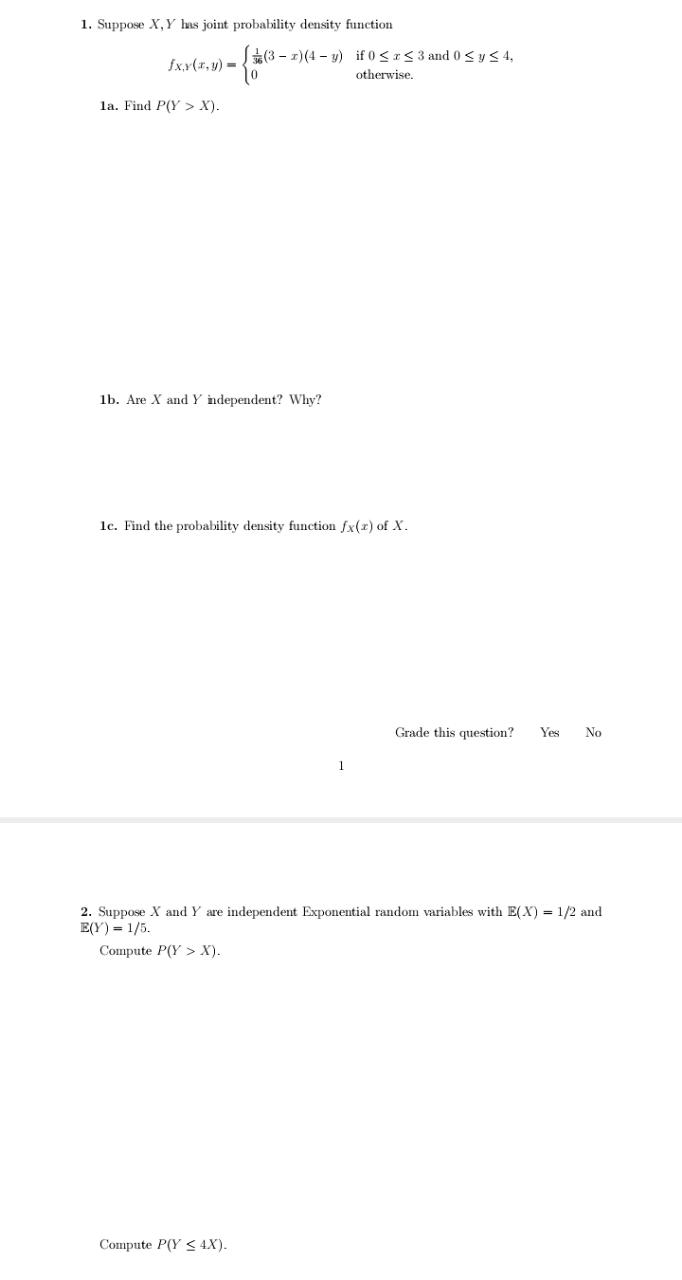 = 1/5. Compute P(Y > X). Compute P(Y 7 | X >