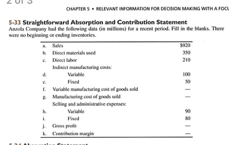 Please help. CHAPTER 5 . RELEVANT INFORMATION FOR DECISION MAKING WITH A