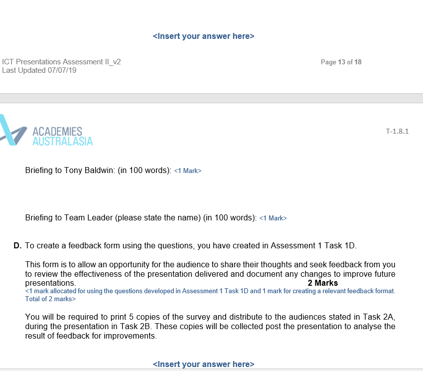 time-managed and successful delivery of the presentation in which you can refer