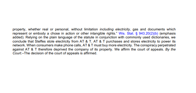 Steffes stole electricity from AT & T. AT & T purchases and