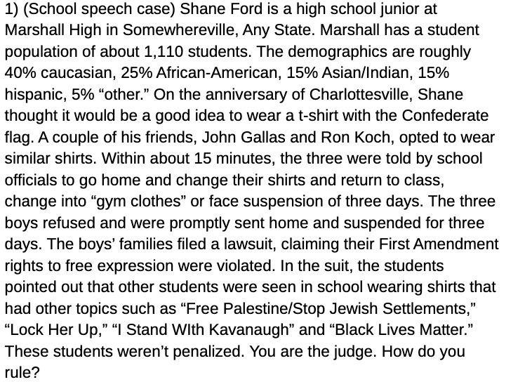 1) (School speech case) Shane Ford is a high school junior
