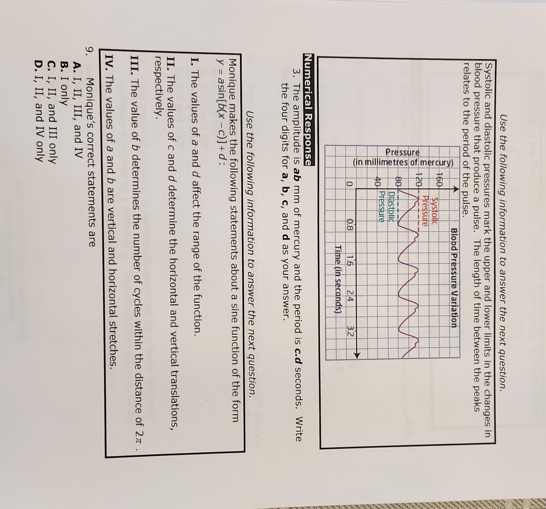 next question. Systolic and diastolic pressures mark the upper and lower limits