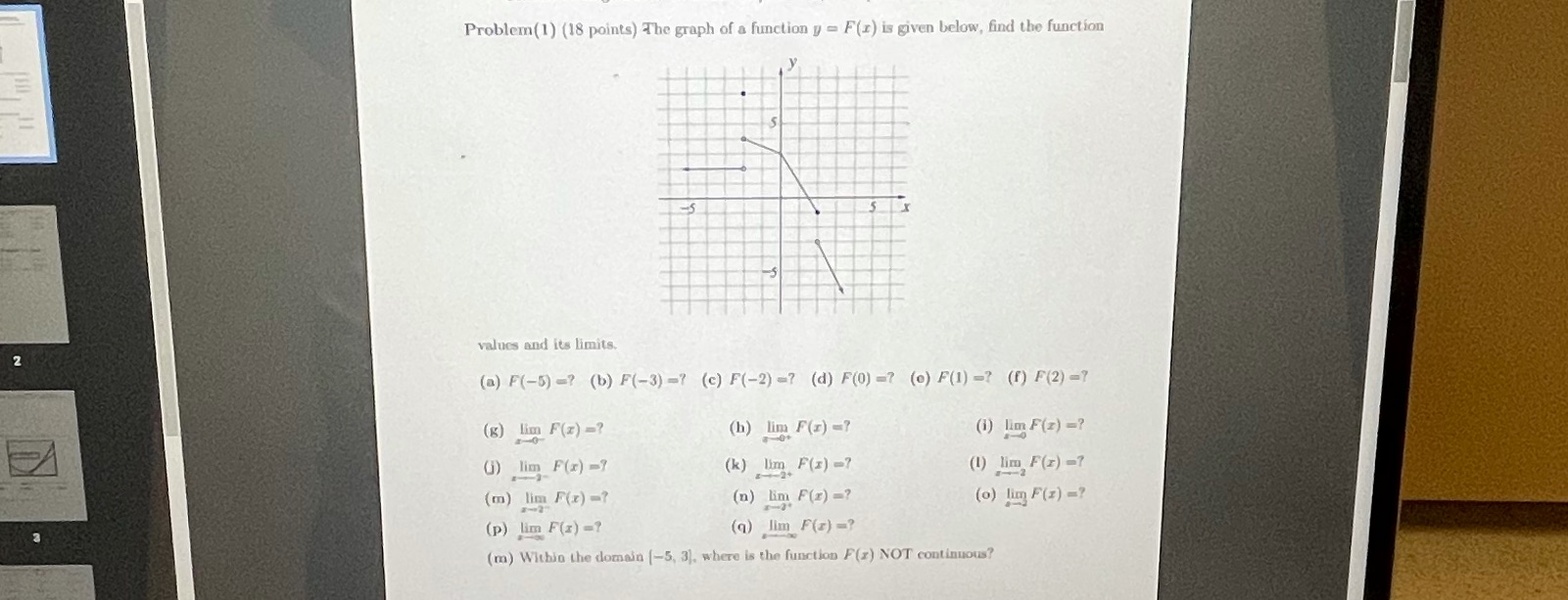  Problem(1) (18 points) The graph of a function p = F(r)