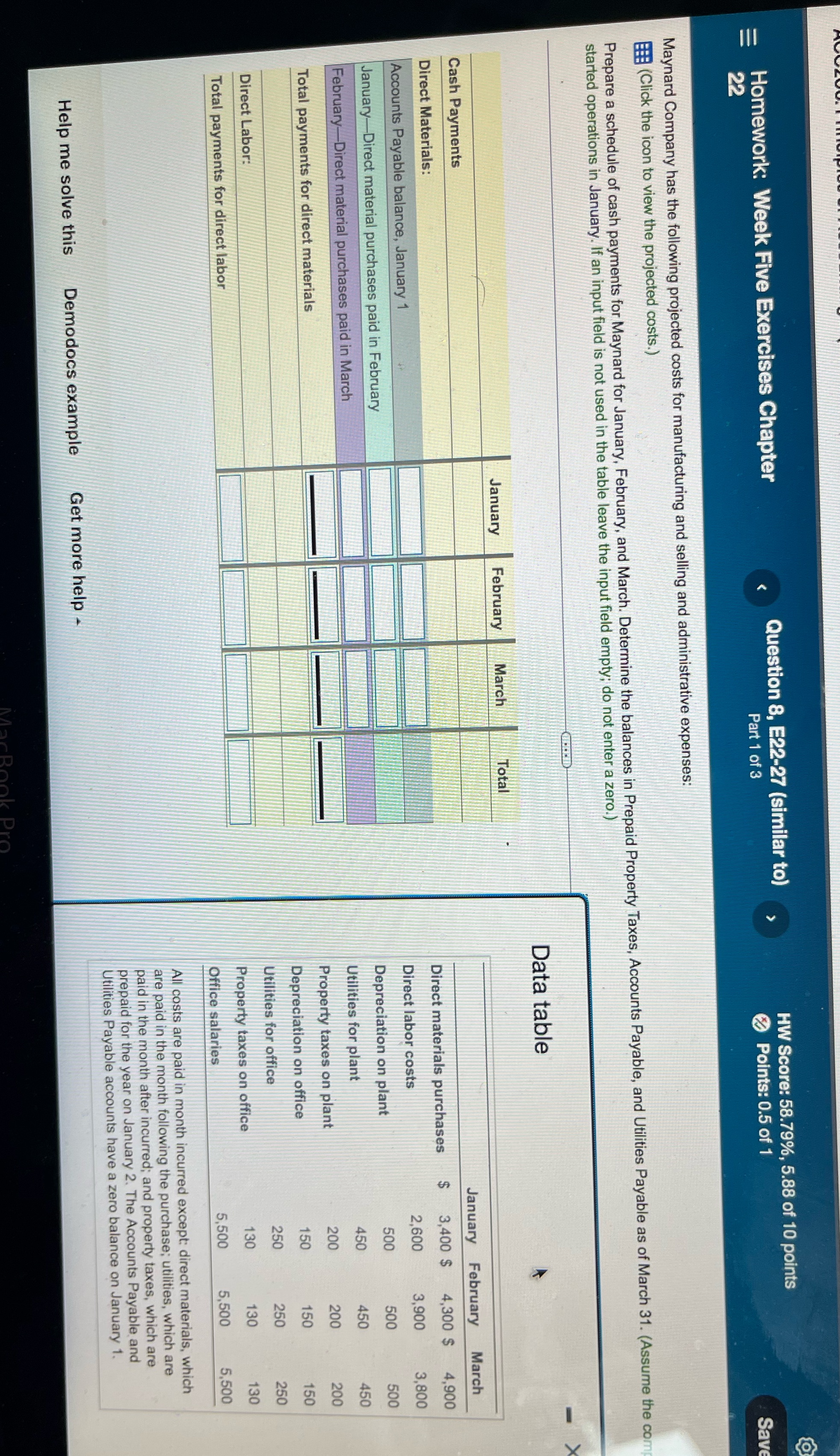 Please assist Homework: Week Five Exercises Chapter Question 8, E22-27 (similar to)