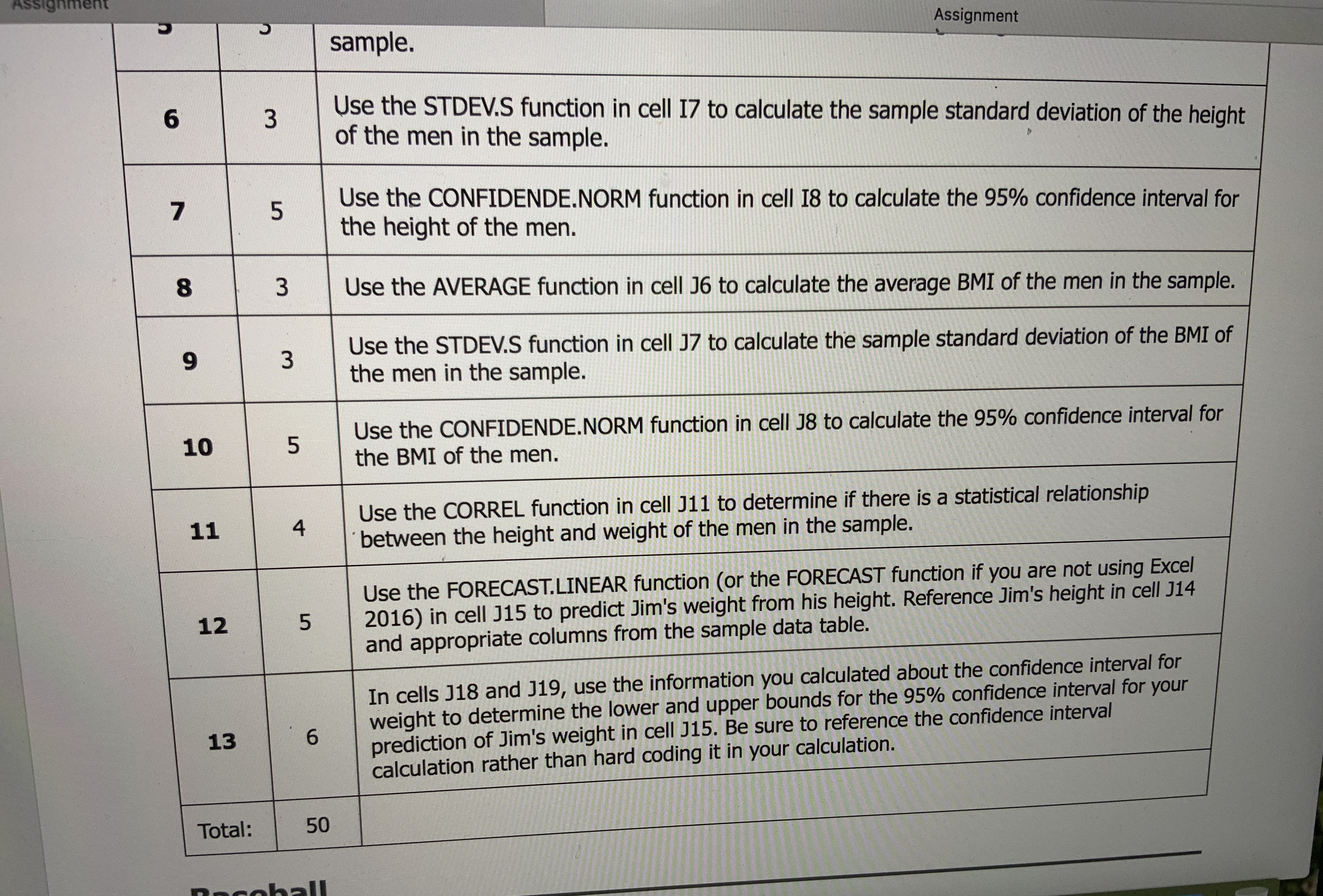 sample. Assignment 6 3 Use the STDEV.S function in cell 17