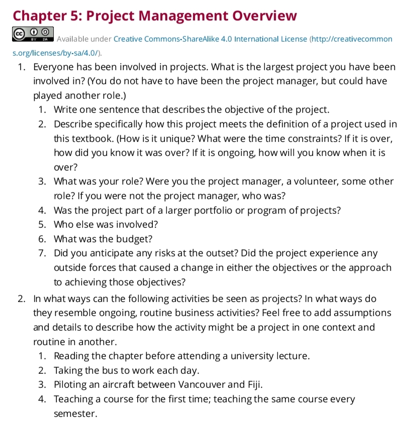in? (You do not have to have been the project manager, but