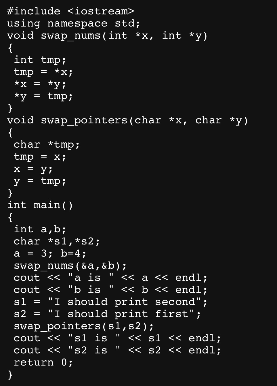 Fix the error in the program. swap_nums seems to work, but not