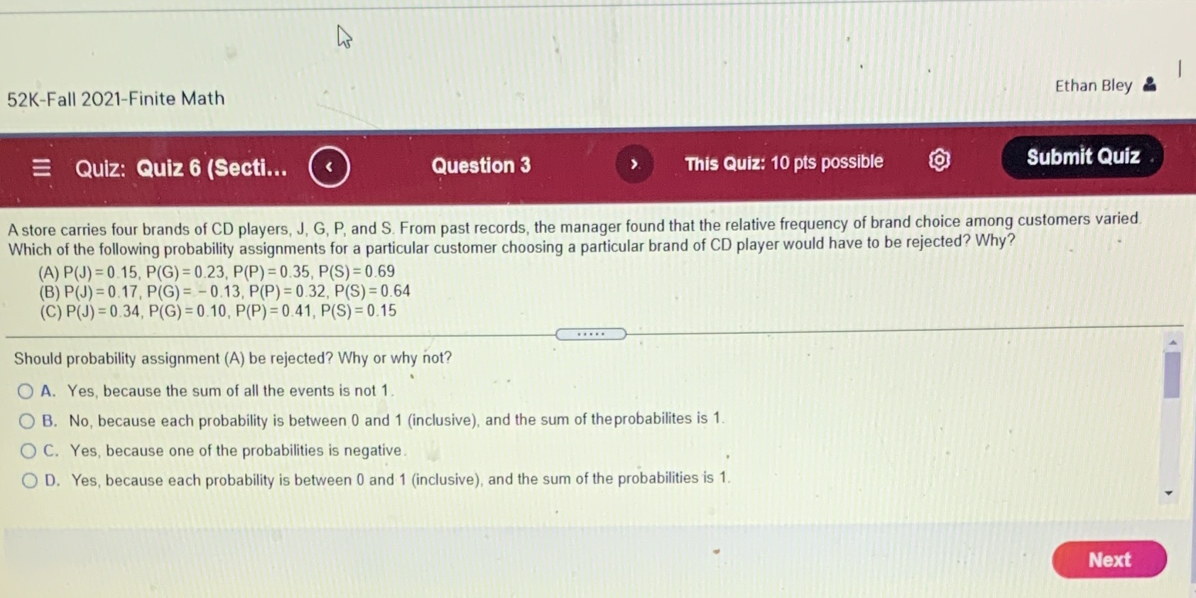  ' ' | 52K-Fall 2021-Finite Math , Ethan Bley I E