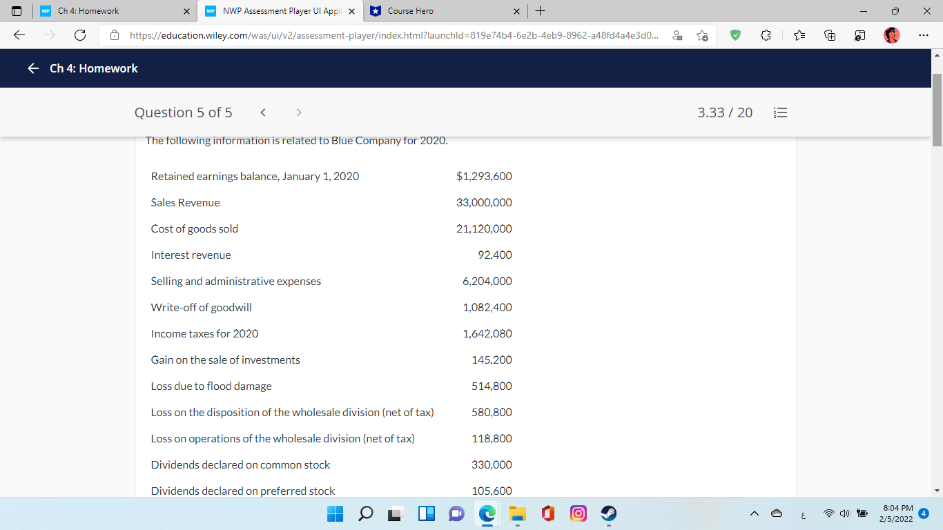 WP Ch 4: Homework X WP NWP Assessment Player UI Appli
