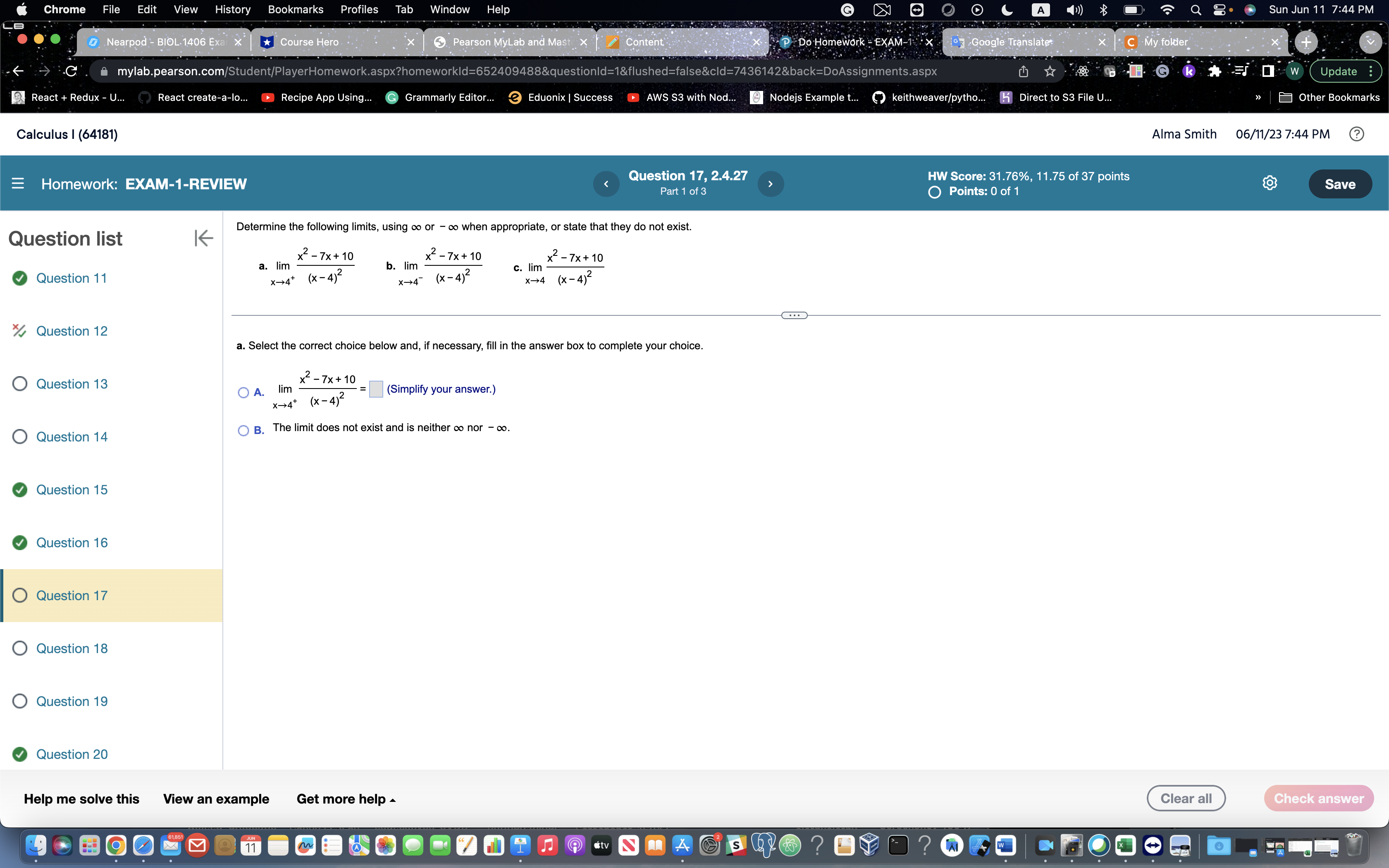 37 points Points: 0 of 1 Save Question list K The function