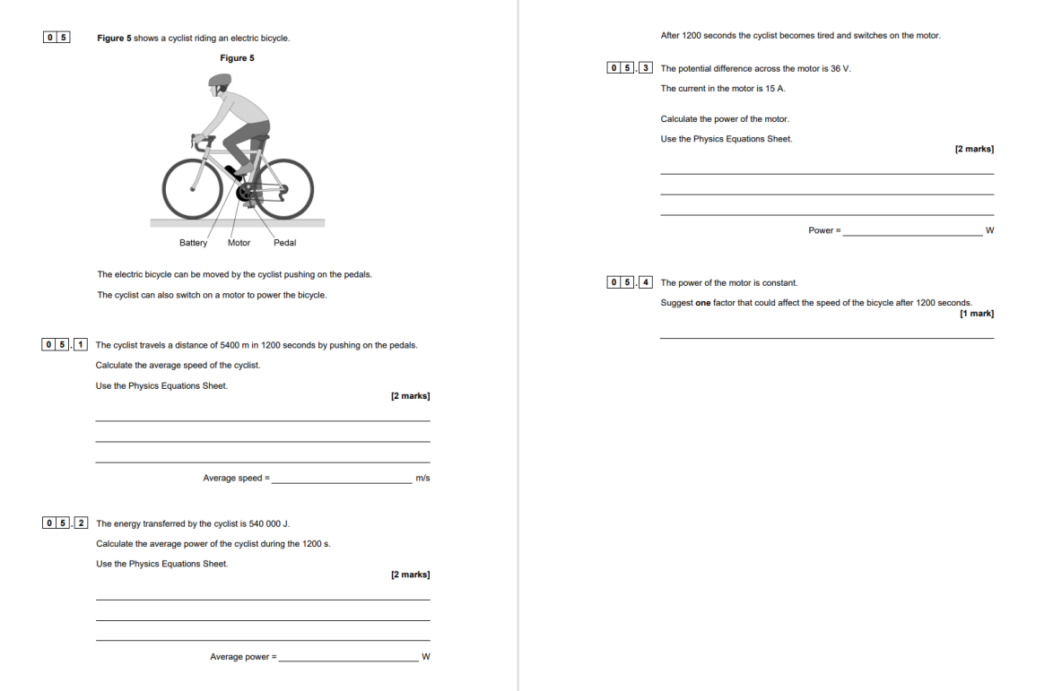 speed in metres per second 5.8 6.5 Compare bicycle A and bicycle