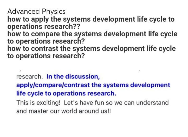 Advanced Physics how to apply the systems development life cycle to
