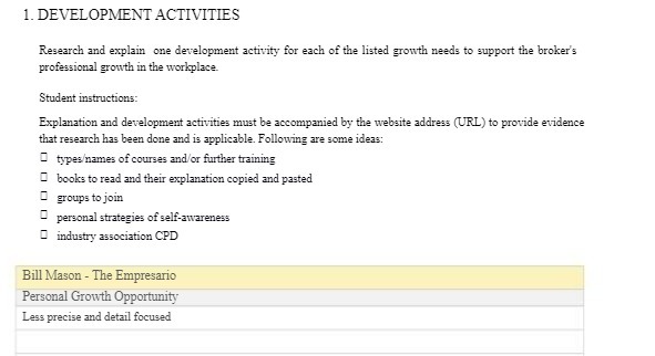  1. DEVELOPMENT ACTIVITIES Research and explain one development activity for each