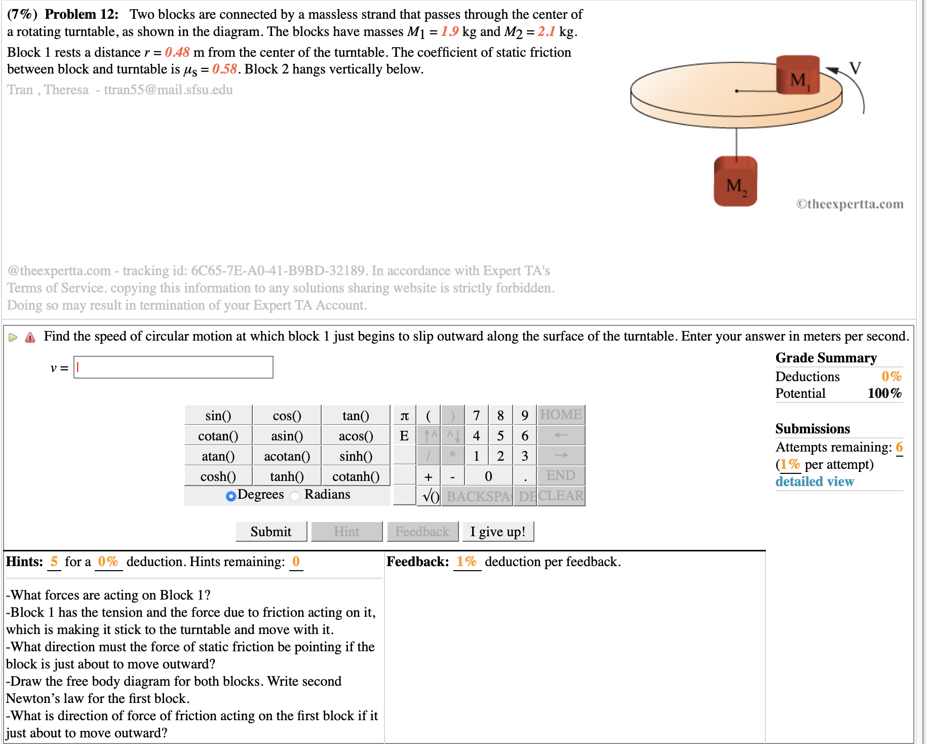  (7%) Problem 12: Two blocks are connected by a massless strand