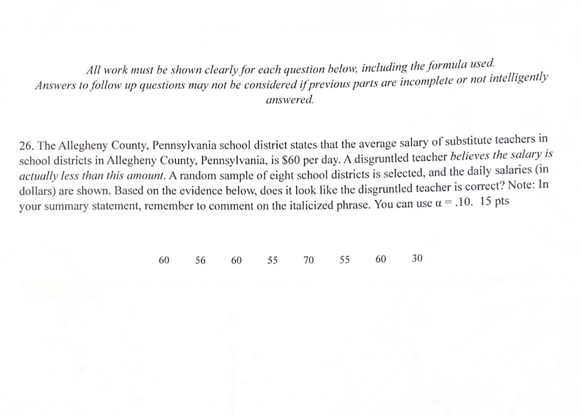  All work must be shown clearly for each question below. including