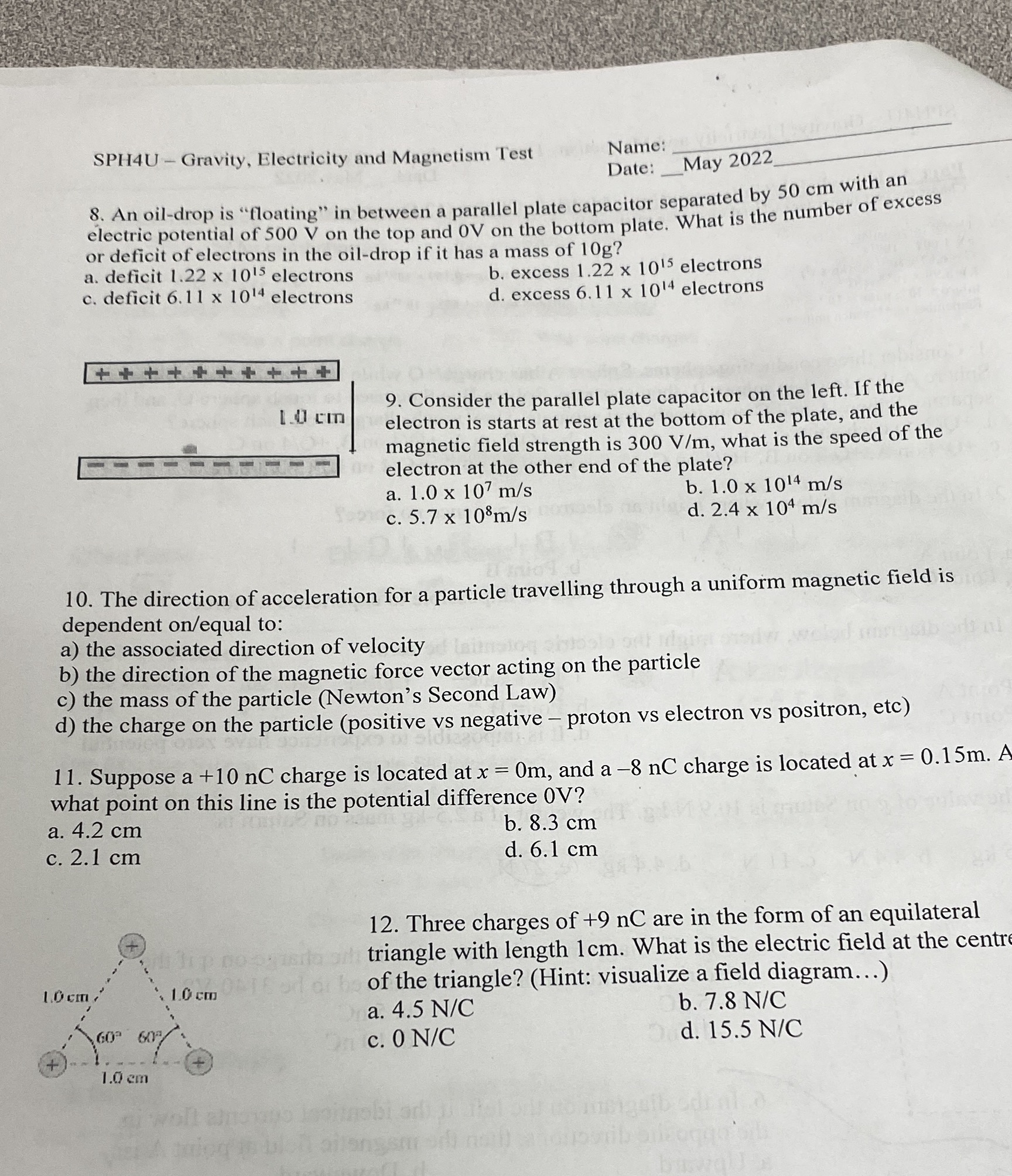 answer all, no need to show work, just answer SPH4U - Gravity,