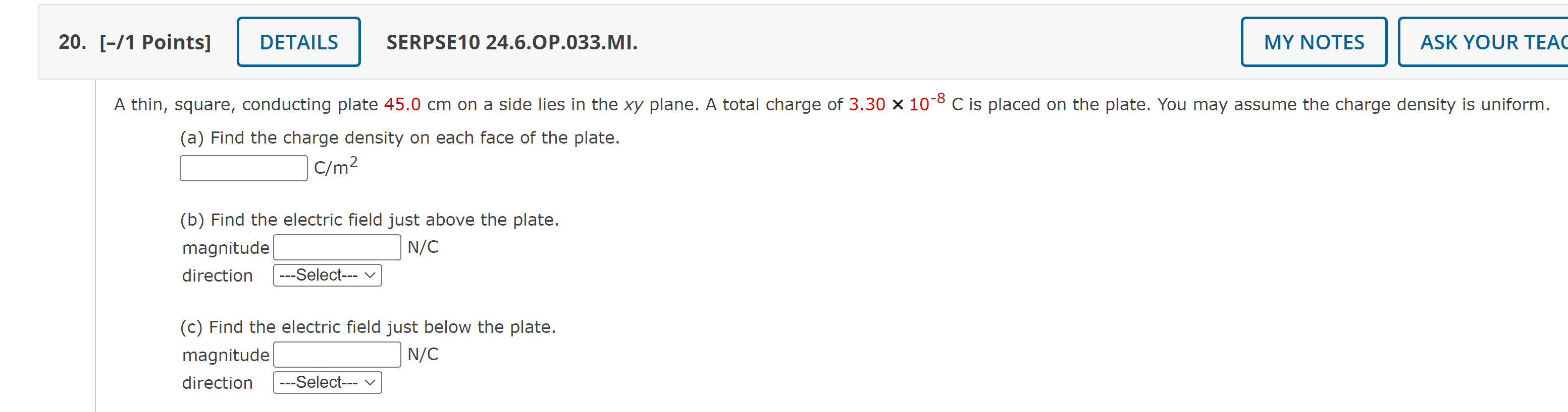 placed on the plate. You may assume the charge density is uniform.