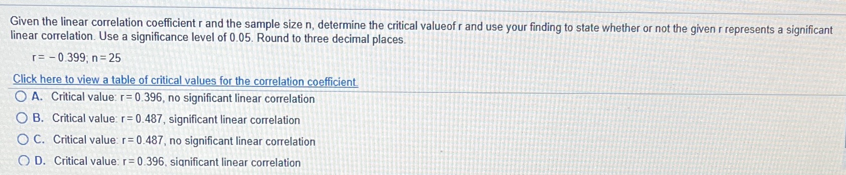 determine the critical valueof r and use your finding to state whether