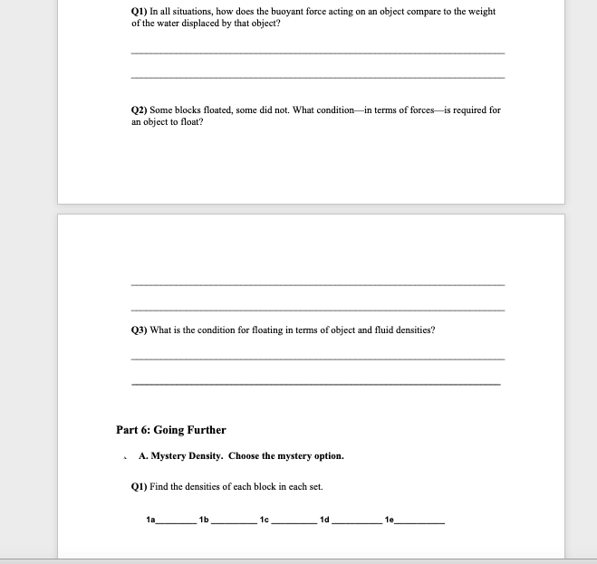 submerged: B. Predict Q1) Before putting them in the water, predict which