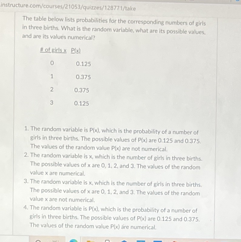 girls in three births. What is the random variable, what are its