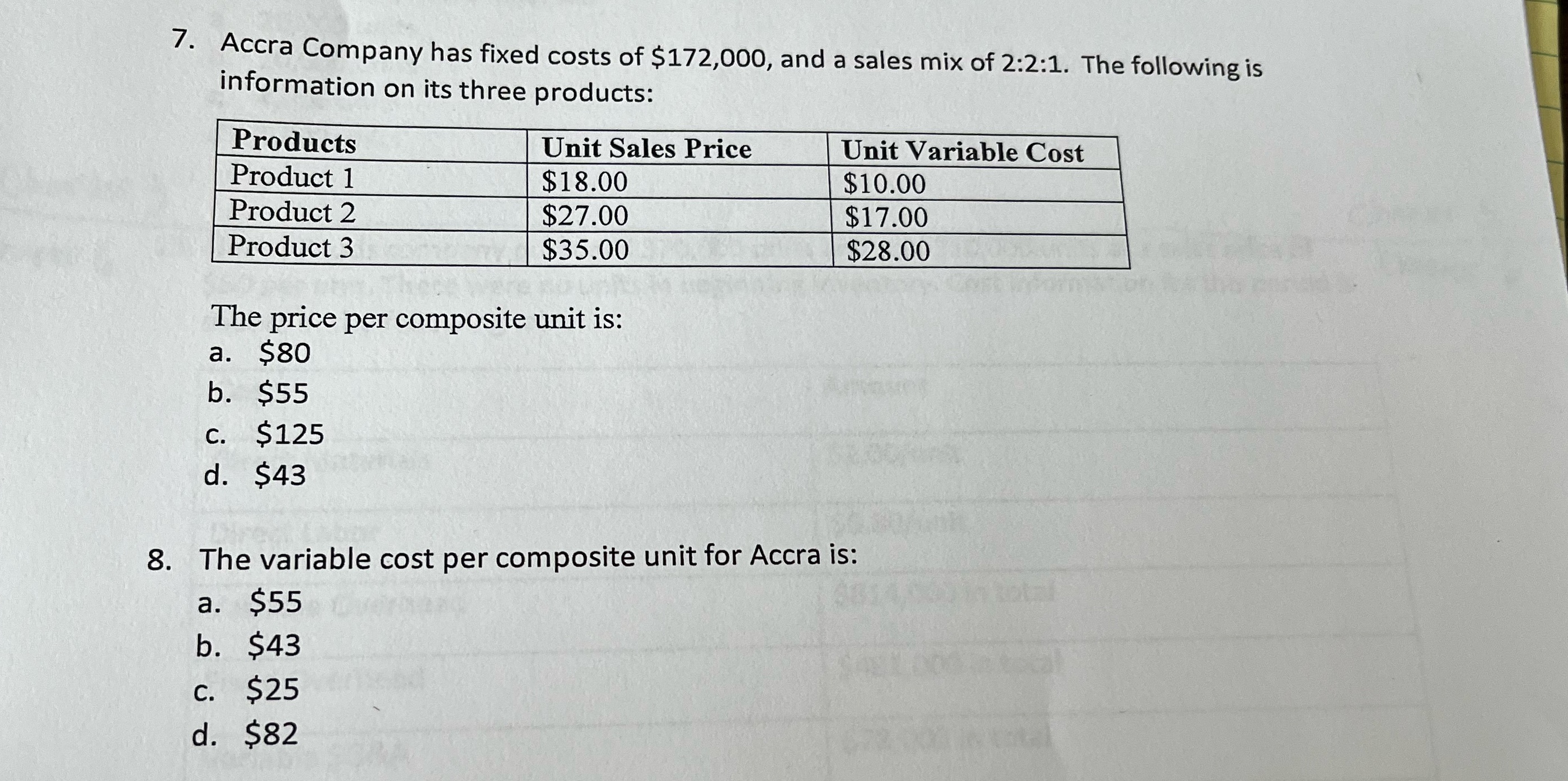 Price per composite and variable cost per composite unit problem. Show work