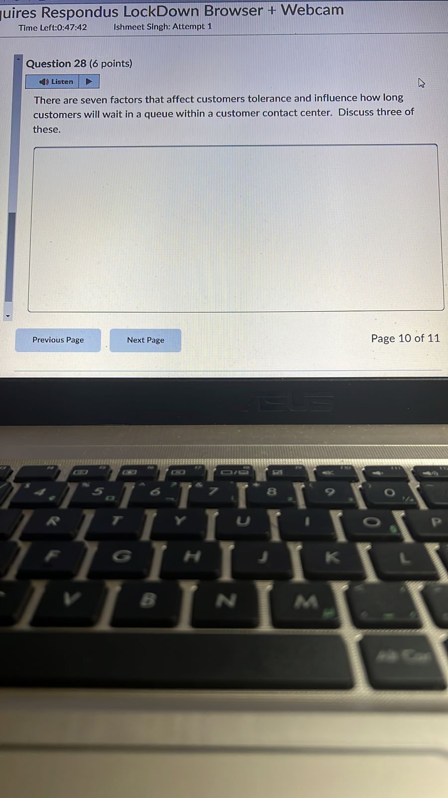 uires Respondus LockDown Browser + Webcam Time Left:0:47:42 Ishmeet Singh: Attempt