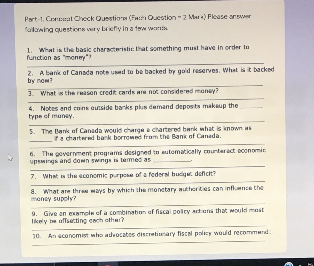 Answer this questions briefly Part-1. Concept Check Questions (Each Question = 2