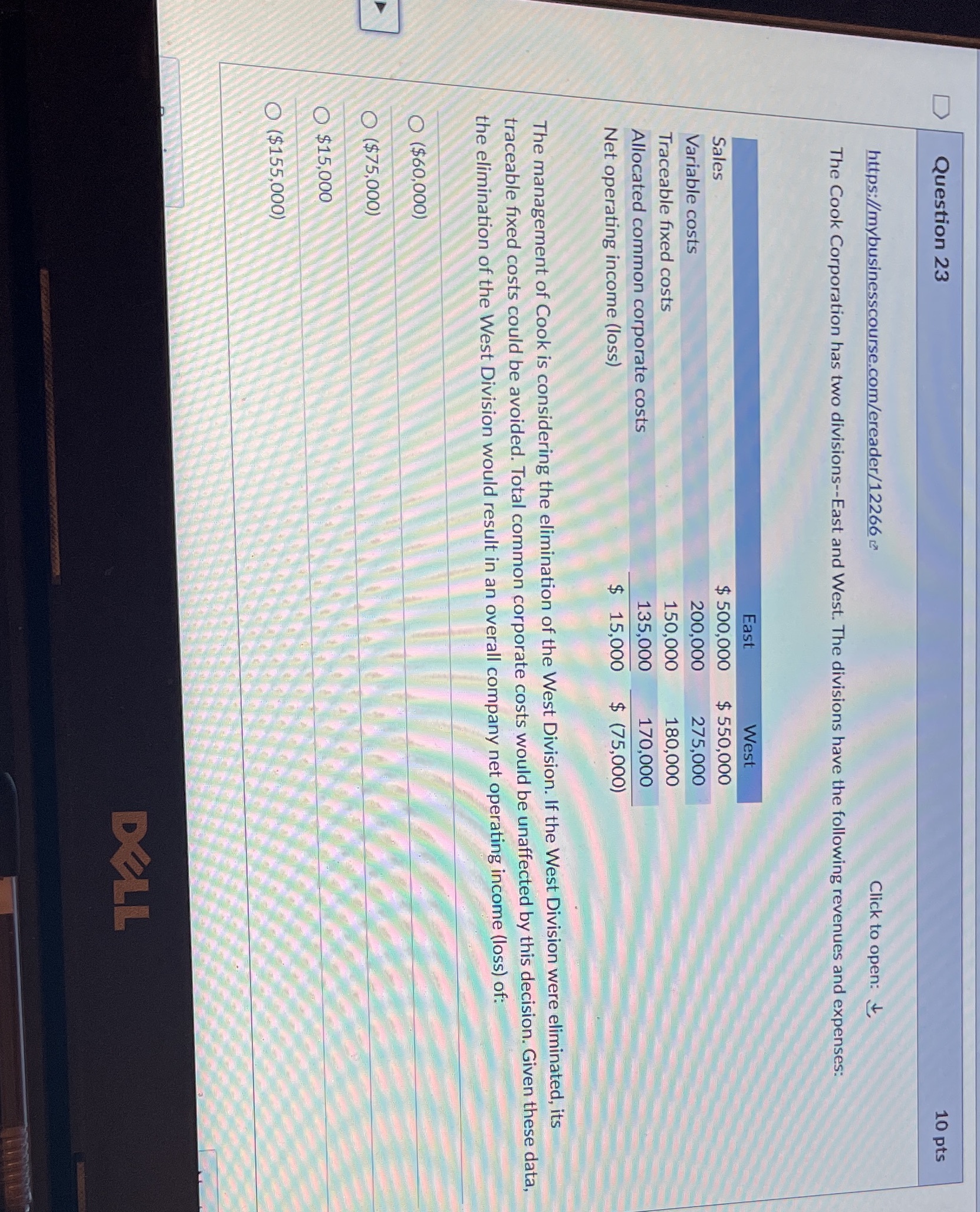 Accounting Question 23 10 pts https://mybusinesscourse.com/ereader/12266 Click to open: L The Cook