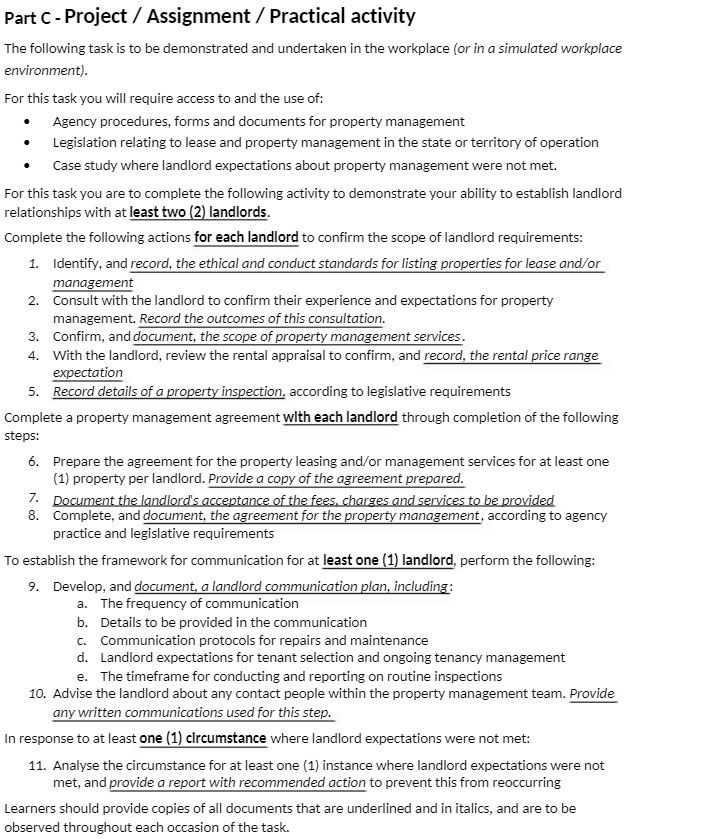  Part C - Project / Assignment / Practical activity The following
