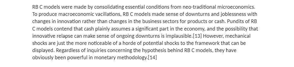 microeconomics. To produce macroeconomic vacillations, RB C models made sense of downturns