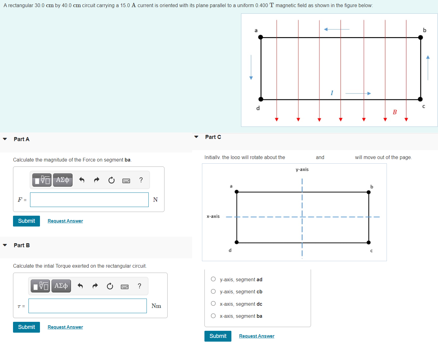 A current is oriented with its plane parallel to a uniform 0.400