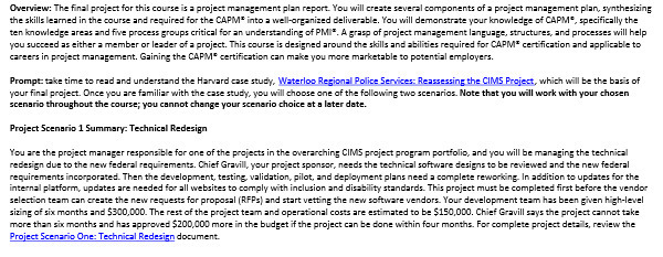  Overview: The final project for this course is a project management