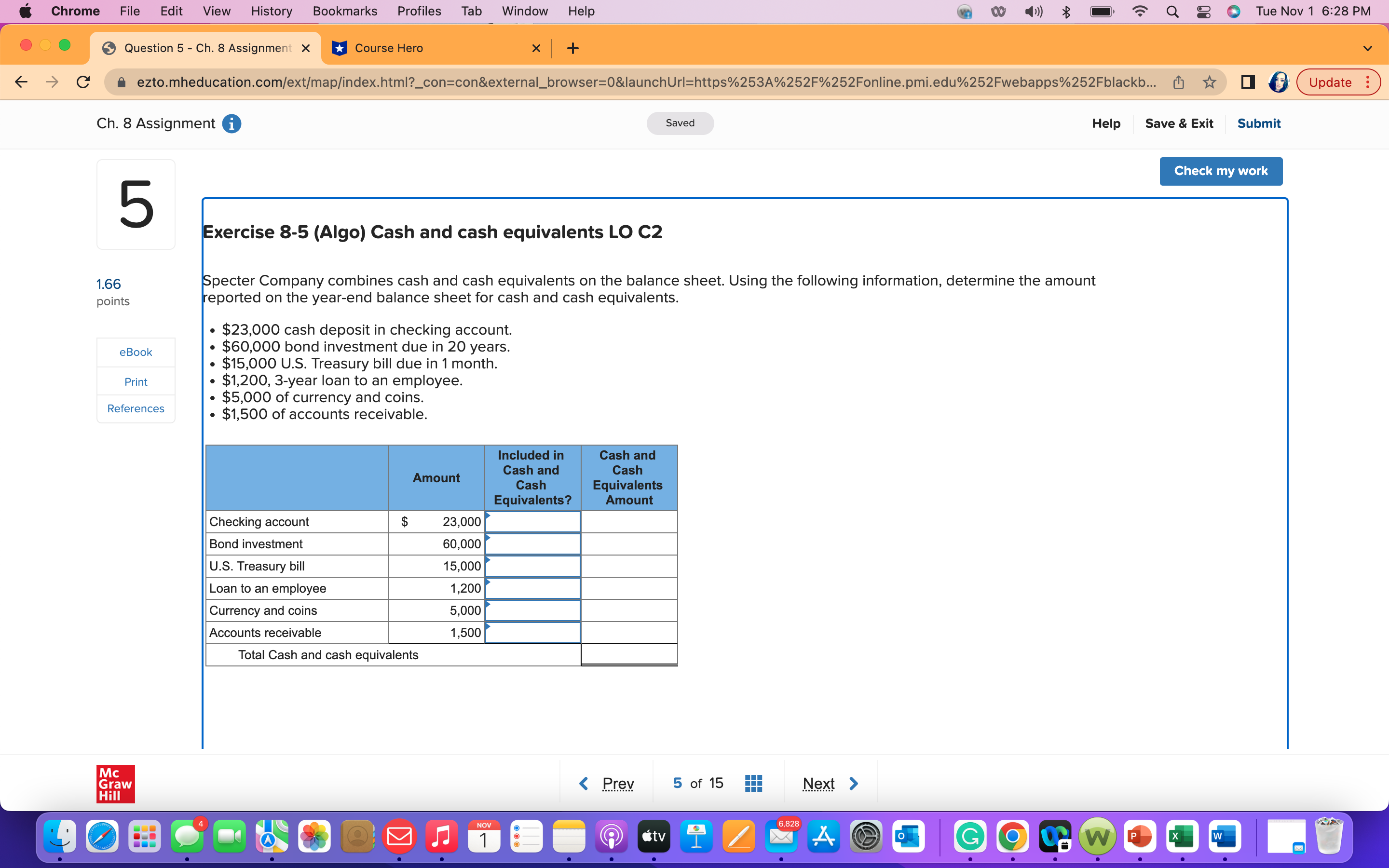 g Tue Nov 1 6:28 PM O O Question 5 - Ch.