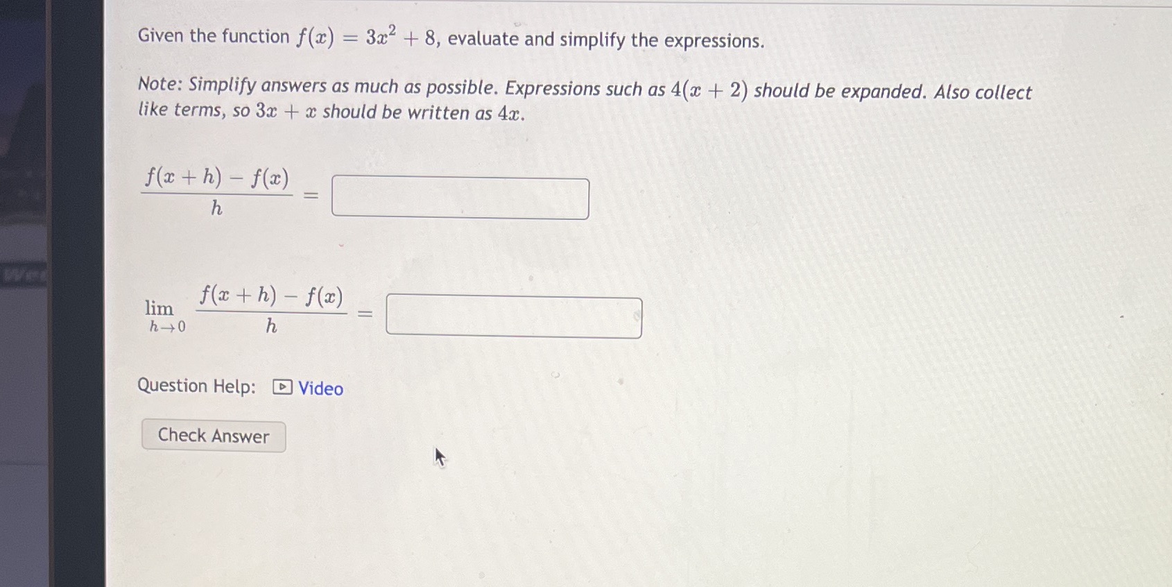  Given the function f(:z:) = 32:2 + 8, evaluat and simplify
