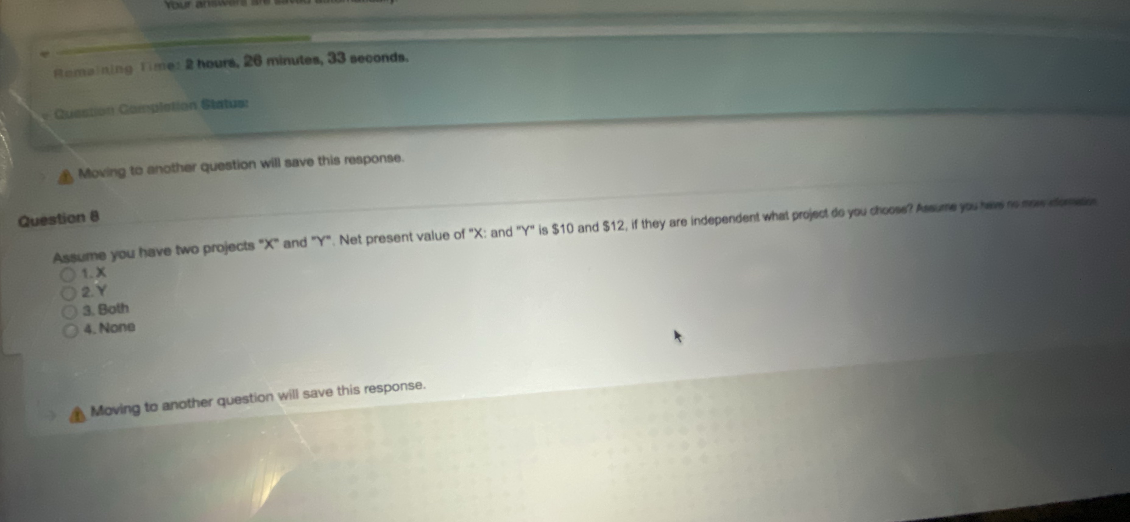 Remaining Time: 2 hours. 26 minutes, 33 seconds. action Completion Status: