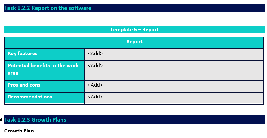 complete Supporting evidence Task 1.2.2 Report on the software Template 5 -