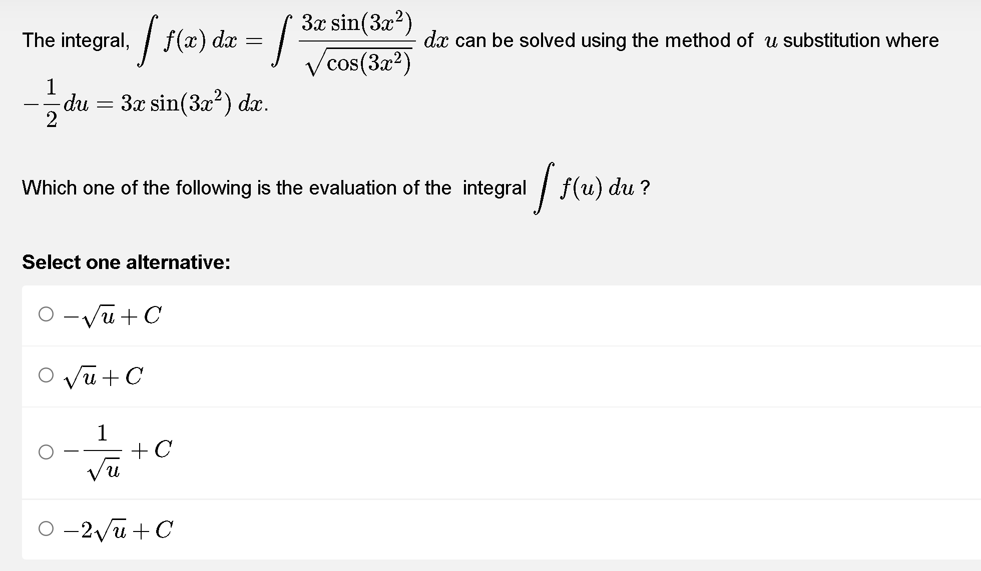 solved using the method of u substitution where V cos(3x2) 2 du