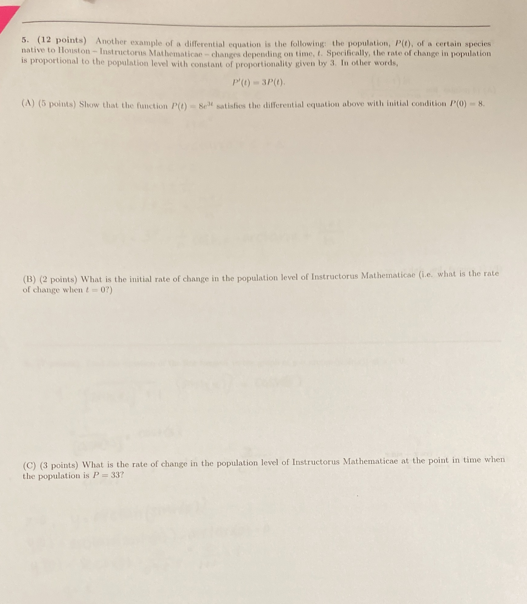 Please help understand 5. (12 points) Another example of a differential equation