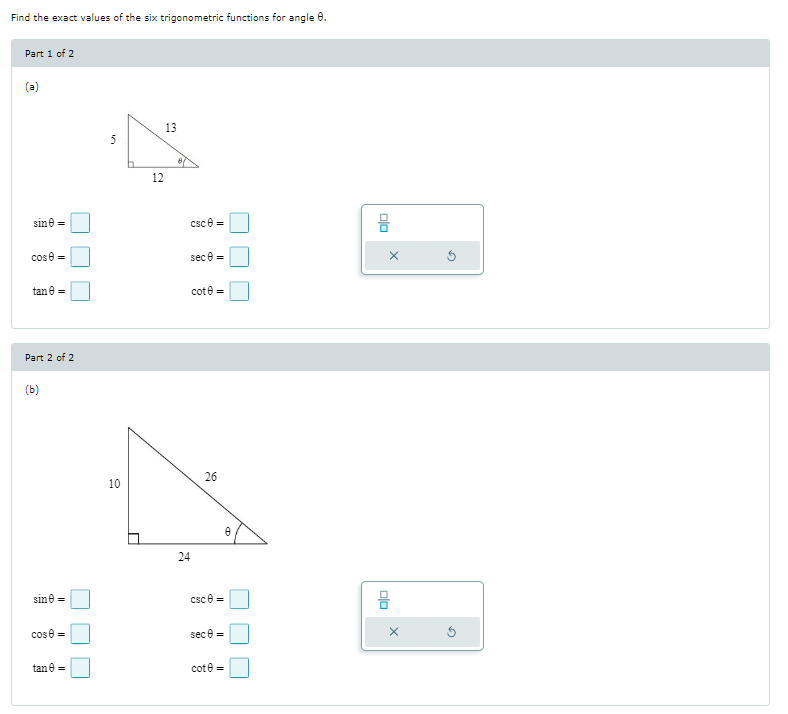 X tan = cote = Part 2 of 2 (b) 10 7