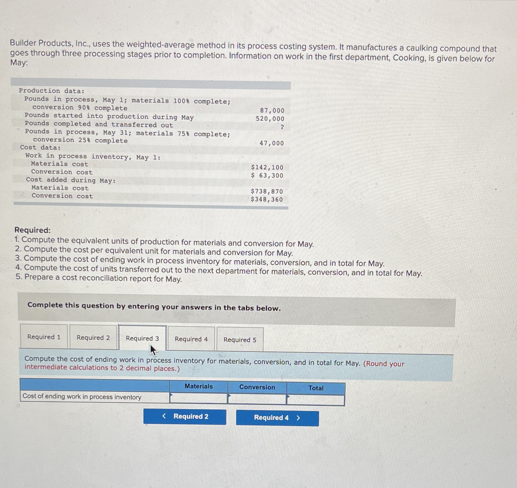  Builder Products, Inc., uses the weighted-average method in its process costing