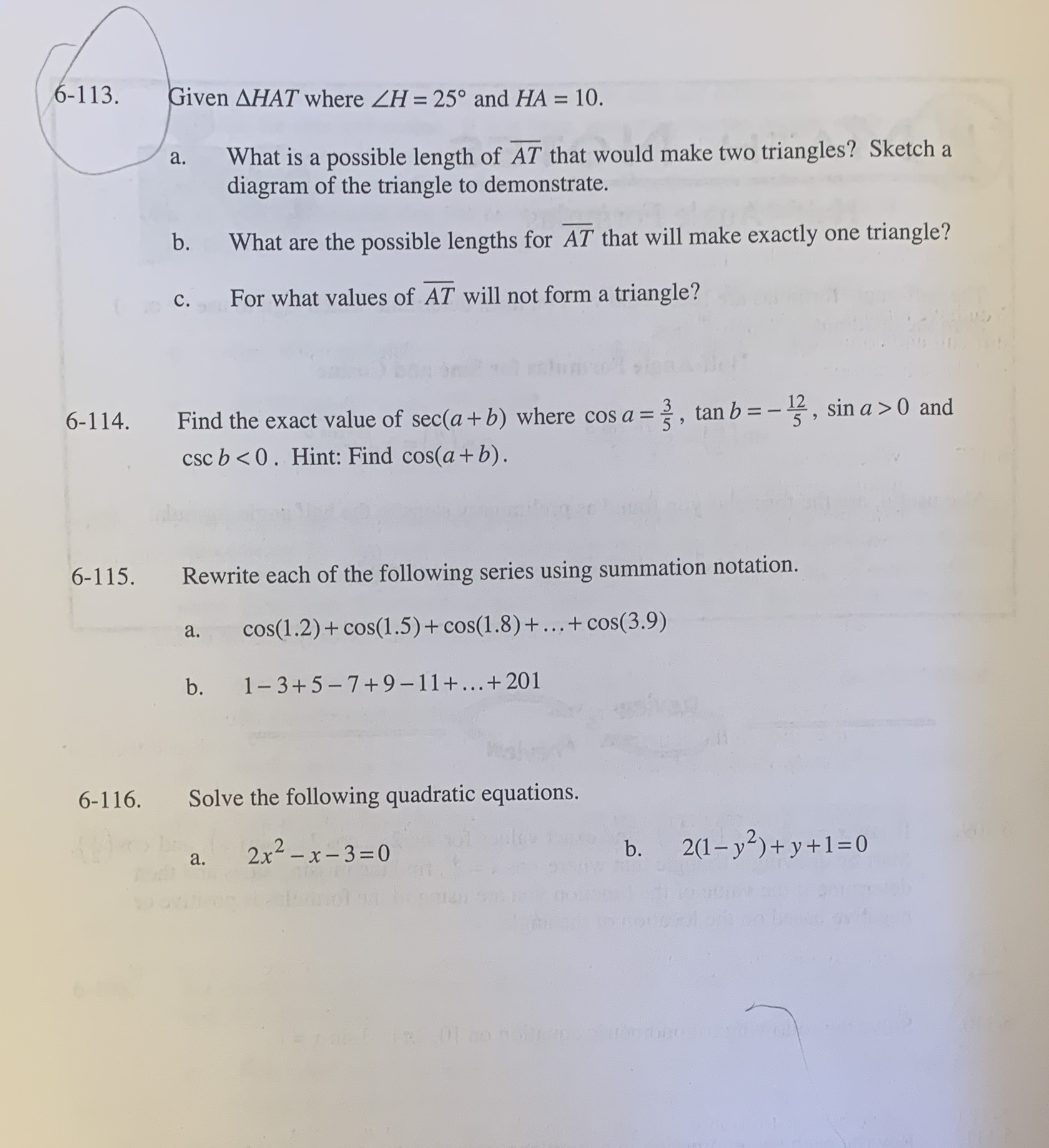 Please help me!!!!! I really need help on these problems. 6-113. Given